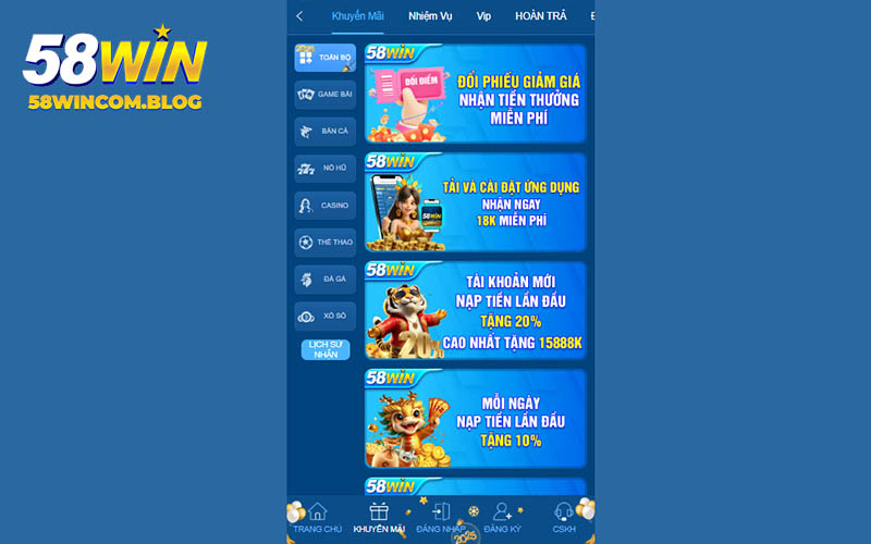 Giới thiệu 58Win qua các ưu đãi nổi tiếng và hoành tráng
